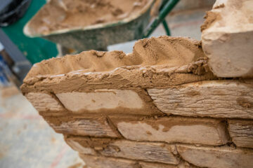 A brickwall being built by students at Dearne Valley College