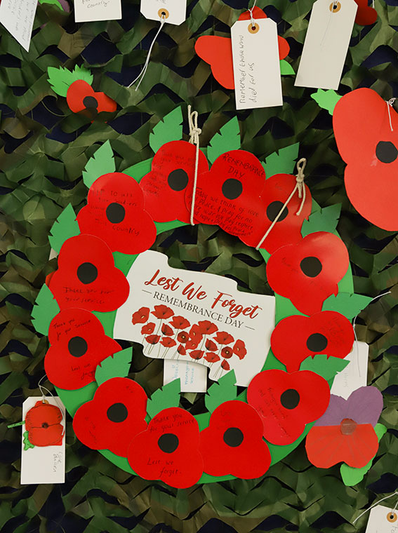 A wreath of poppies made by our students